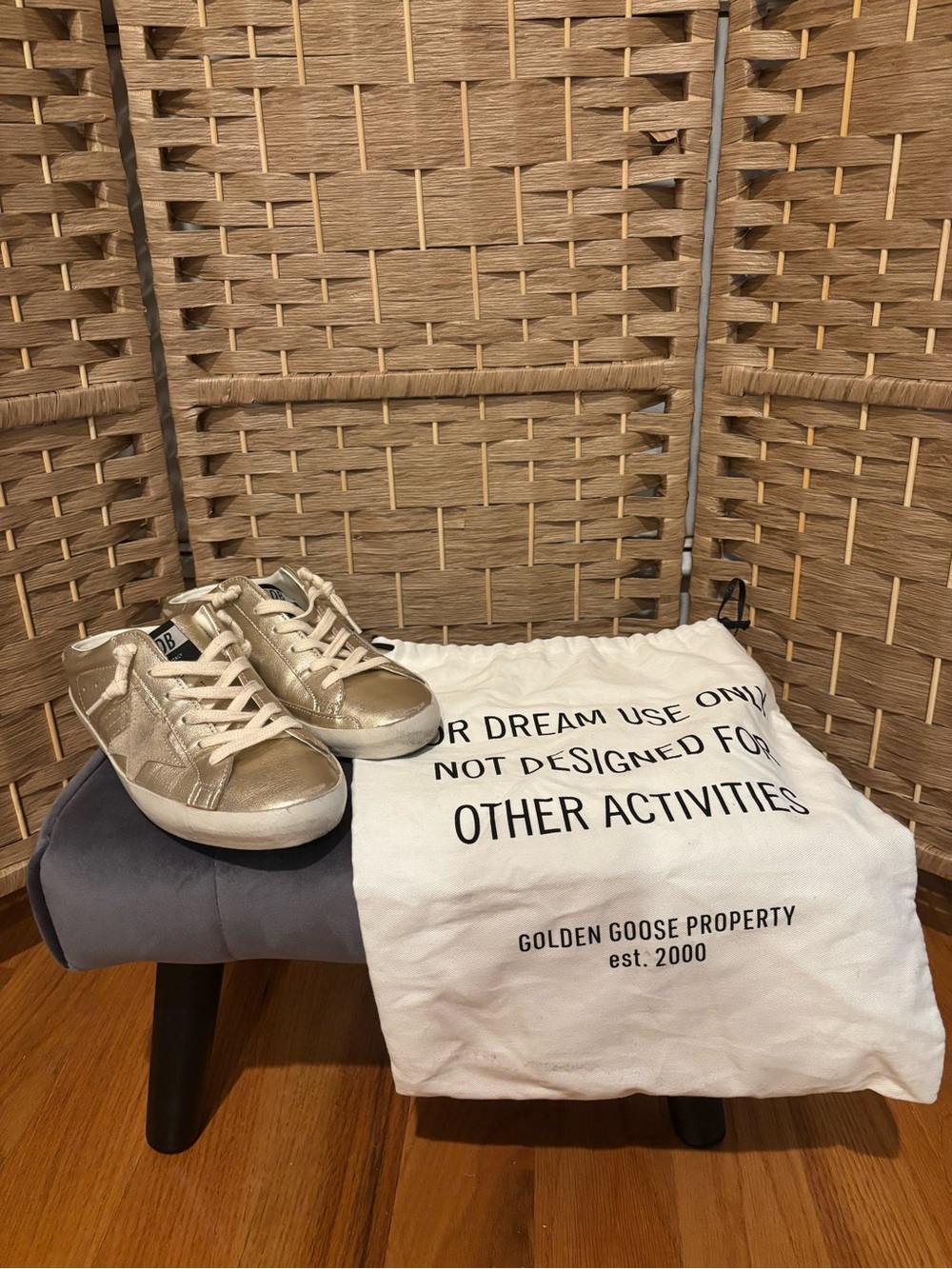 Golden Goose Metallic Gold Super Star Sabot Sneakers with White Soles